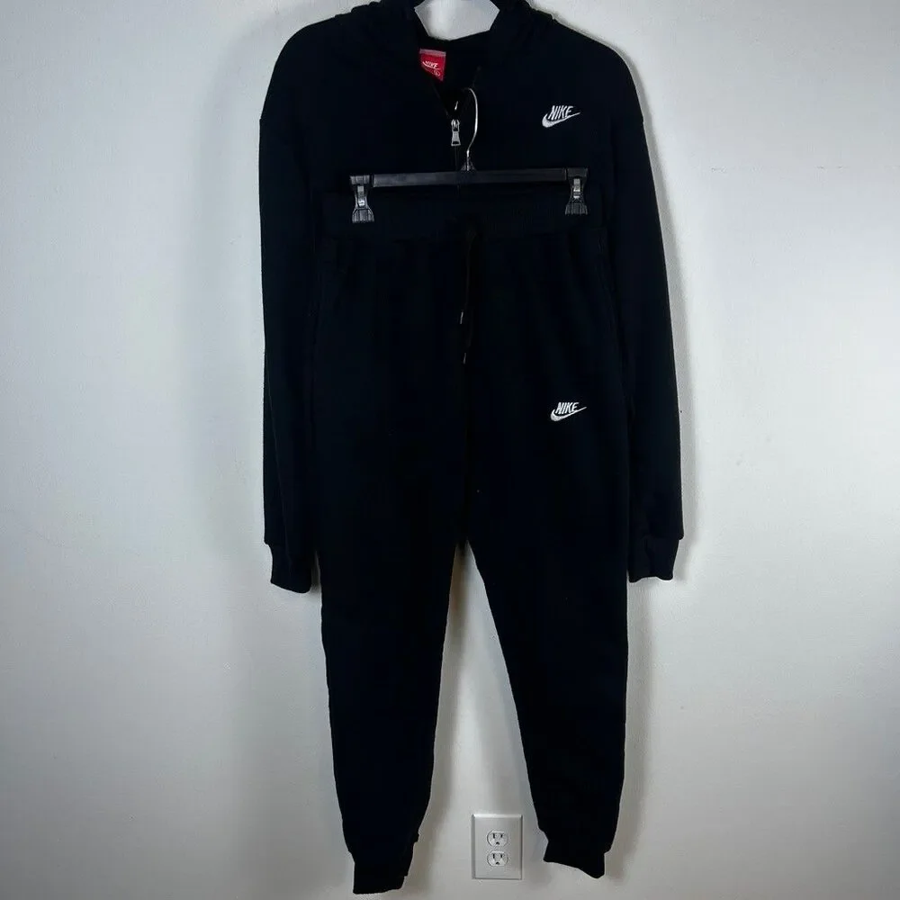 Nike Tracksuit Youth Large Black Full Zip Hoodie Sweatpants Set Fleece